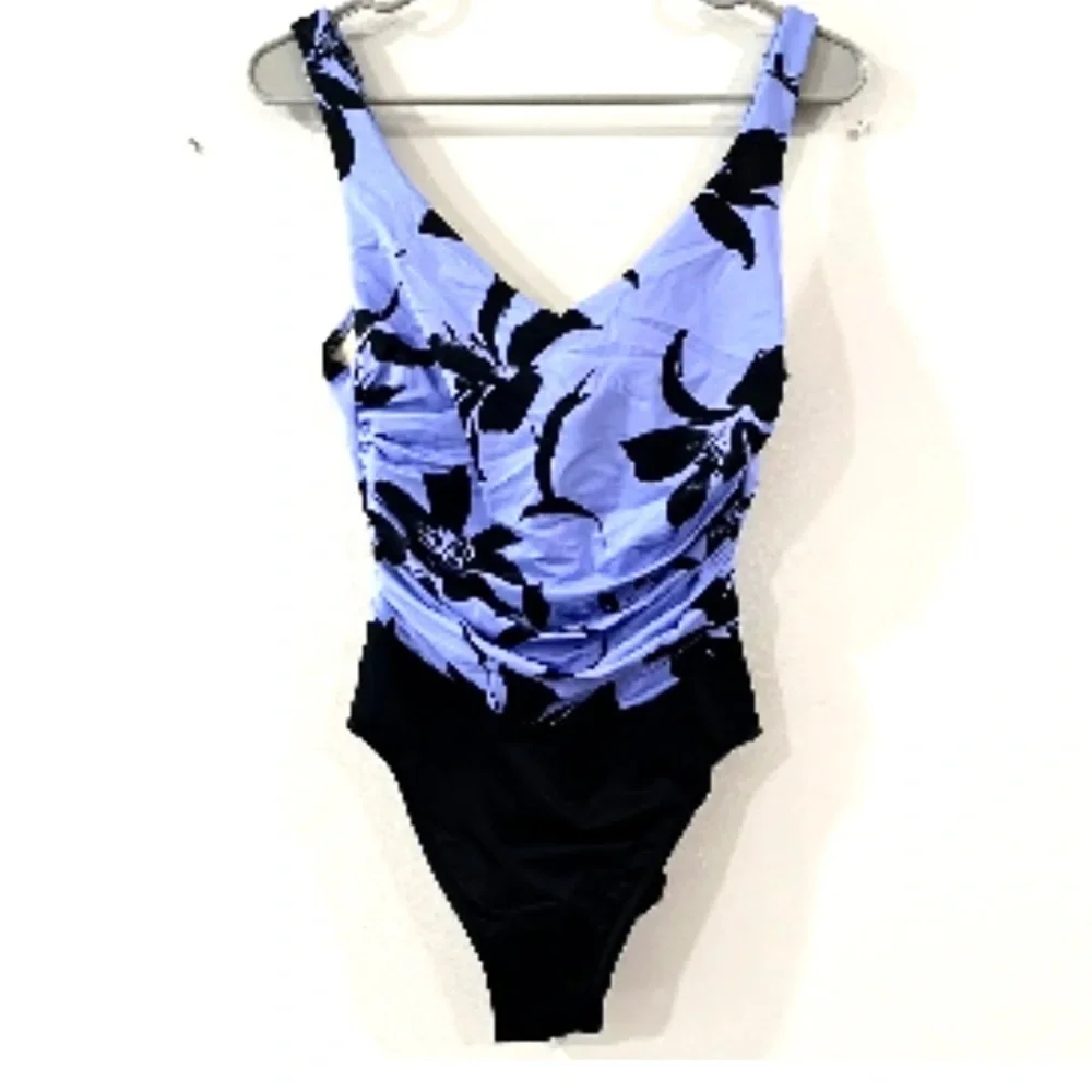 MIRACLESUIT Purple Black Floral One Piece Underwire Swimsuit